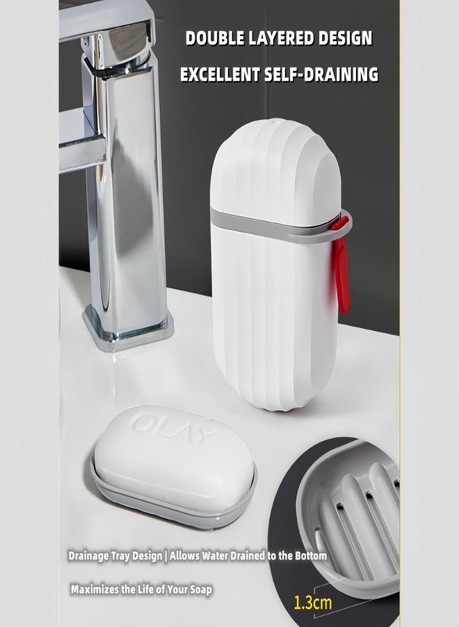 Chchmu Soap Holder Travel Portable Soap Dish with Handle Sealed Capsule Soap Saver Tray with Lid for Travel Hiking Waterproof Dustproof Soap Bar Container for Kitchen Shower Bathroom, White - Image 2